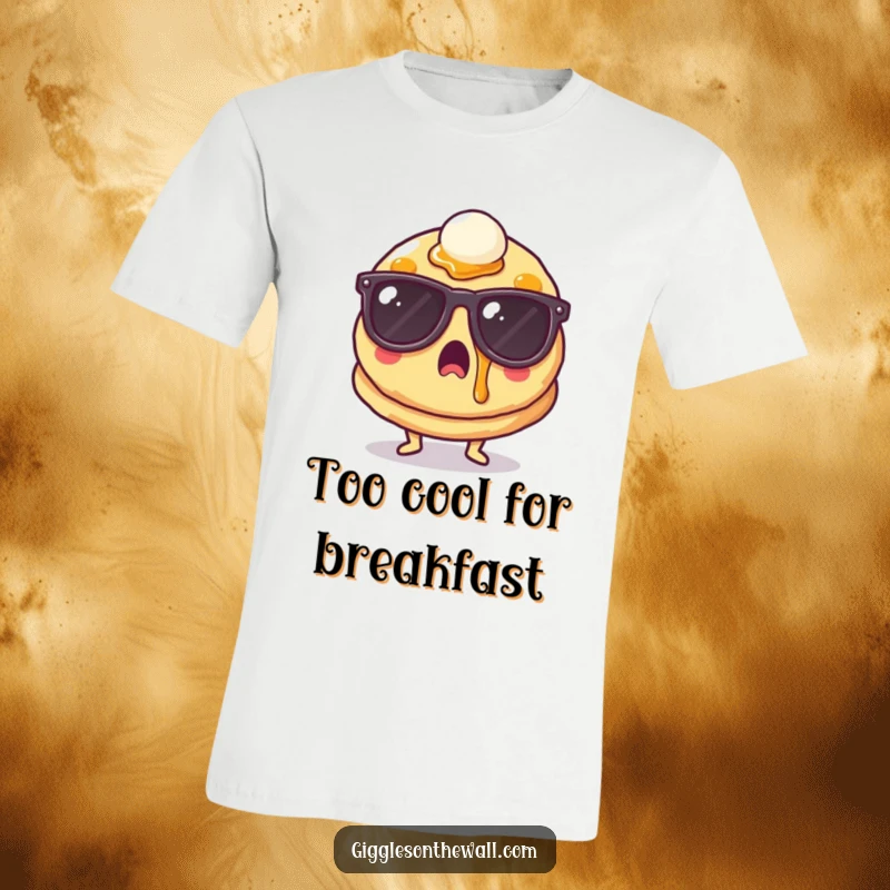 Funny pancake surprised, wearing sunglasses, covered in syrup, a cool and humorous food tee, perfect funny gift.