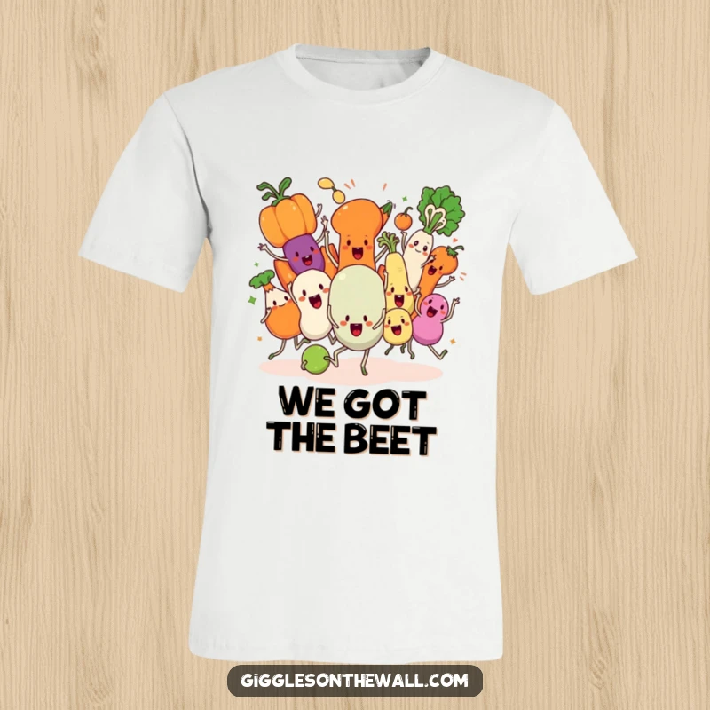 Funny Veggie Dance T-Shirt, featuring a group of animated vegetables in a chaotic synchronized dance, full of life.