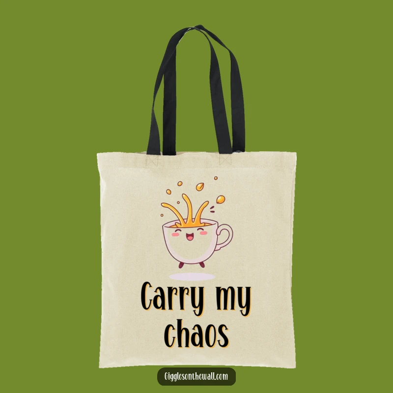 Funny Dancing Teacup Spill Tote Bag: Comical Flourish, Practical Humorous Gift for Shoppers
