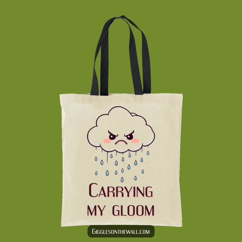 Funny Grumpy Cloud Tote Bag - Carry Your Gloom with Tiny Disgruntled Raindrops