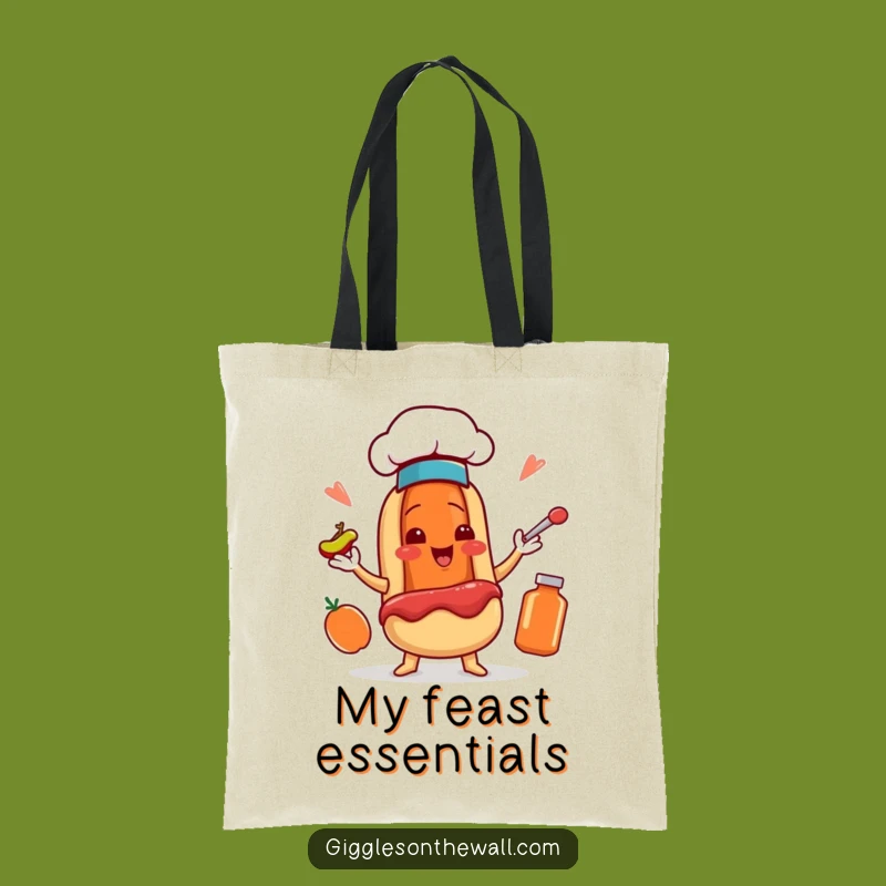 Funny Hot Dog Chef Tote Bag: Juggling Condiments Canvas Gift