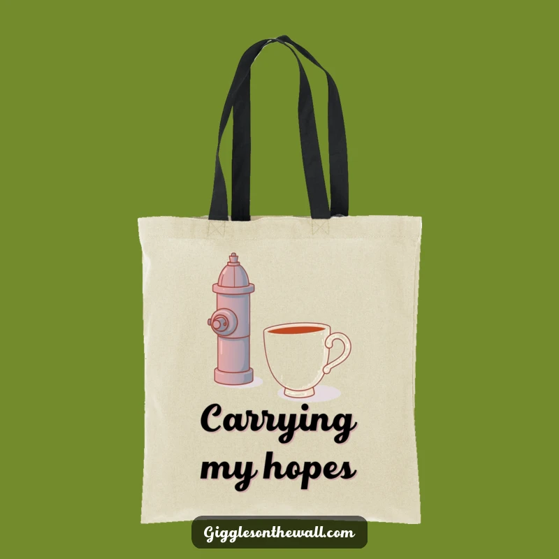 Funny Teacup Tote Bag - Carrying Humor: Hugging a Fire Hydrant
